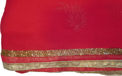 SMSAREE Pink Designer Wedding Partywear Georgette (Viscos) Cutdana Sequence & Thread Hand Embroidery Work Bridal Saree Sari With Blouse Piece F420