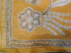 SMSAREE Yellow Designer Wedding Partywear Georgette (Viscos) Beads Cutdana Pearl & Thread Hand Embroidery Work Bridal Saree Sari With Blouse Piece F425