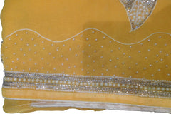 SMSAREE Yellow Designer Wedding Partywear Georgette (Viscos) Beads Cutdana Pearl & Thread Hand Embroidery Work Bridal Saree Sari With Blouse Piece F425