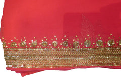 SMSAREE Pink Designer Wedding Partywear Georgette (Viscos) Stone Cutdana Sequence & Zari Hand Embroidery Work Bridal Saree Sari With Blouse Piece F426