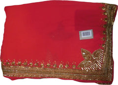 SMSAREE Pink Designer Wedding Partywear Georgette (Viscos) Stone Cutdana Sequence & Zari Hand Embroidery Work Bridal Saree Sari With Blouse Piece F426