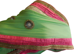 SMSAREE Green Designer Wedding Partywear Georgette (Viscos) Stone Pearl Sequence & Zari Hand Embroidery Work Bridal Saree Sari With Blouse Piece F432