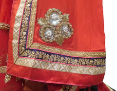 SMSAREE Red Designer Wedding Partywear Georgette (Viscos) & Net Pearl Sequence & Zari Hand Embroidery Work Bridal Saree Sari With Blouse Piece F433