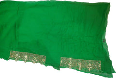 SMSAREE Green Designer Wedding Partywear Georgette (Viscos) Stone Cutdana Beads & Zari Hand Embroidery Work Bridal Saree Sari With Blouse Piece F434