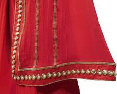 SMSAREE Red Designer Wedding Partywear Georgette (Viscos) Stone Pearl Beads & Zari Hand Embroidery Work Bridal Saree Sari With Blouse Piece F435