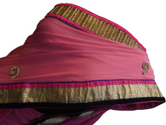 SMSAREE Pink Designer Wedding Partywear Georgette (Viscos) Stone Pearl Beads Thread & Zari Hand Embroidery Work Bridal Saree Sari With Blouse Piece F436