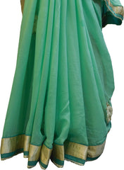 SMSAREE Turquoise Designer Wedding Partywear Georgette (Viscos) Stone Beads Cutdana & Thread Hand Embroidery Work Bridal Saree Sari With Blouse Piece F446
