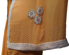 SMSAREE Peach Designer Wedding Partywear Georgette (Viscos) Stone Beads & Pearl Hand Embroidery Work Bridal Saree Sari With Blouse Piece F448