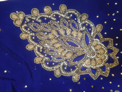 SMSAREE Blue Designer Wedding Partywear Georgette (Viscos) Stone Zari Cutdana & Thread Hand Embroidery Work Bridal Saree Sari With Blouse Piece F449