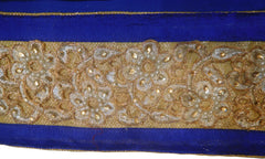 SMSAREE Blue Designer Wedding Partywear Georgette (Viscos) Stone Pearl Sequence Bullion Beads Thread & Zari Hand Embroidery Work Bridal Saree Sari With Blouse Piece F453