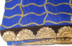 SMSAREE Blue Designer Wedding Partywear Georgette (Viscos) Stone Cutdana Bullion Thread & Zari Hand Embroidery Work Bridal Saree Sari With Blouse Piece F455
