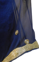 SMSAREE Blue Designer Wedding Partywear Georgette (Viscos) Cutdana & Zari Hand Embroidery Work Bridal Saree Sari With Blouse Piece F457