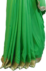SMSAREE Green Designer Wedding Partywear Georgette (Viscos) Stone Cutdana Thread & Zari Hand Embroidery Work Bridal Saree Sari With Blouse Piece F459