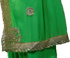 SMSAREE Green Designer Wedding Partywear Georgette (Viscos) Stone Cutdana Thread & Zari Hand Embroidery Work Bridal Saree Sari With Blouse Piece F459