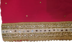 SMSAREE Pink Designer Wedding Partywear Georgette (Viscos) Stone Cutdana Mirror Bullion & Pearl Hand Embroidery Work Bridal Saree Sari With Blouse Piece F461