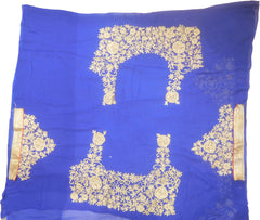 SMSAREE Blue Designer Wedding Partywear Georgette (Viscos) Stone Cutdana & Thread Hand Embroidery Work Bridal Saree Sari With Blouse Piece F464