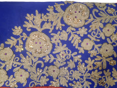 SMSAREE Blue Designer Wedding Partywear Georgette (Viscos) Stone Cutdana & Thread Hand Embroidery Work Bridal Saree Sari With Blouse Piece F464