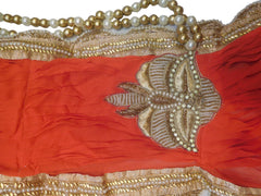 SMSAREE Orange Designer Wedding Partywear Georgette (Viscos) Stone Pearl Sequence Bullion Beads & Zari Stitched Pallu Saree Hand Embroidery Work Bridal Saree Sari With Blouse Piece F467