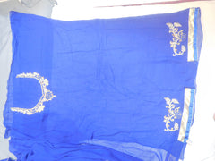 SMSAREE Blue Designer Wedding Partywear Georgette (Viscos) Stone Cutdana Pearl Bullion Thread & Zari Hand Embroidery Work Bridal Saree Sari With Blouse Piece F468