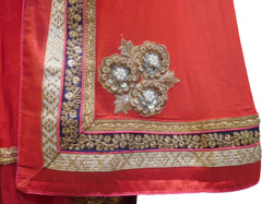 SMSAREE Red Designer Wedding Partywear Georgette (Viscos) & Net Stone Beads & Zari Hand Embroidery Work Bridal Saree Sari With Blouse Piece F469