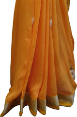 SMSAREE Peach Designer Wedding Partywear Georgette (Viscos) Stone Beads Cutdana & Thread Hand Embroidery Work Bridal Saree Sari With Blouse Piece F471