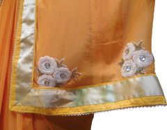 SMSAREE Peach Designer Wedding Partywear Georgette (Viscos) Stone Beads Cutdana & Thread Hand Embroidery Work Bridal Saree Sari With Blouse Piece F471