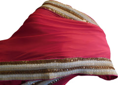 SMSAREE Pink Designer Wedding Partywear Georgette (Viscos) Stone Beads Sequence & Zari Hand Embroidery Work Bridal Saree Sari With Blouse Piece F472