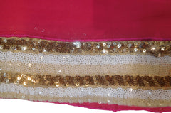 SMSAREE Pink Designer Wedding Partywear Georgette (Viscos) Stone Beads Sequence & Zari Hand Embroidery Work Bridal Saree Sari With Blouse Piece F472