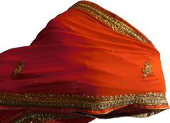 SMSAREE Orange Designer Wedding Partywear Georgette (Viscos) Stone Cutdana & Zari Hand Embroidery Work Bridal Saree Sari With Blouse Piece F473
