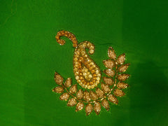 SMSAREE Green Designer Wedding Partywear Georgette (Viscos) Stone Cutdana Beads Thread & Zari Hand Embroidery Work Bridal Saree Sari With Blouse Piece F474