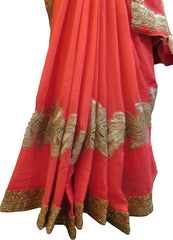 SMSAREE Orange Designer Wedding Partywear Georgette (Viscos) Stone Sequence & Zari Hand Embroidery Work Bridal Saree Sari With Blouse Piece F478