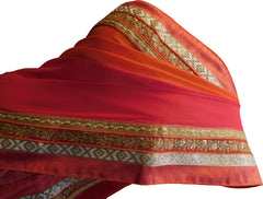 SMSAREE Pink & Orange Designer Wedding Partywear Georgette (Viscos) & Net Pearl Sequence & Zari Hand Embroidery Work Bridal Saree Sari With Blouse Piece F479