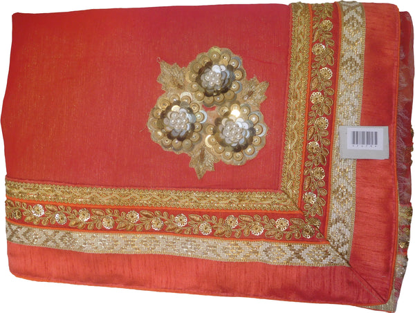 SMSAREE Pink & Orange Designer Wedding Partywear Georgette (Viscos) & Net Pearl Sequence & Zari Hand Embroidery Work Bridal Saree Sari With Blouse Piece F479