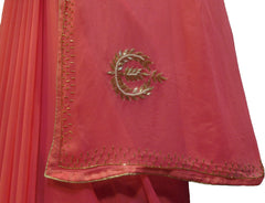 SMSAREE Pink Designer Wedding Partywear Georgette (Viscos) Cutdana Pearl & Zari Hand Embroidery Work Bridal Saree Sari With Blouse Piece F482