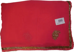 SMSAREE Pink Designer Wedding Partywear Georgette (Viscos) Cutdana Thread & Sequence Hand Embroidery Work Bridal Saree Sari With Blouse Piece F484