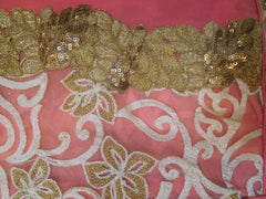 SMSAREE Pink Designer Wedding Partywear Georgette (Viscos) Beads Stone Zari Sequence & Thread Hand Embroidery Work Bridal Saree Sari With Blouse Piece F490