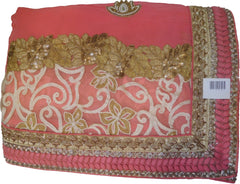 SMSAREE Pink Designer Wedding Partywear Georgette (Viscos) Beads Stone Zari Sequence & Thread Hand Embroidery Work Bridal Saree Sari With Blouse Piece F490