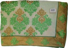 SMSAREE Green & Cream Designer Wedding Partywear Chiffon Thread & Zari Hand Embroidery Work Bridal Saree Sari With Blouse Piece F495