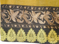 SMSAREE Yellow Designer Wedding Partywear Chiffon Thread & Zari Hand Embroidery Work Bridal Saree Sari With Blouse Piece F499