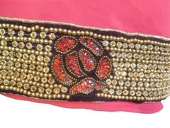 SMSAREE Pink Designer Wedding Partywear Georgette (Viscos) Beads & Stone Hand Embroidery Work Bridal Saree Sari With Blouse Piece F502