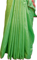 SMSAREE Green Designer Wedding Partywear Sana Silk Thread & Beads Hand Embroidery Work Bridal Saree Sari With Blouse Piece F507