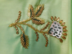 SMSAREE Green Designer Wedding Partywear Silk Cutdana Beads Stone Thread & Sequence Hand Embroidery Work Bridal Saree Sari With Blouse Piece F513