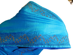 SMSAREE Blue Designer Wedding Partywear Silk Pearl Stone & Thread Hand Embroidery Work Bridal Saree Sari With Blouse Piece F516