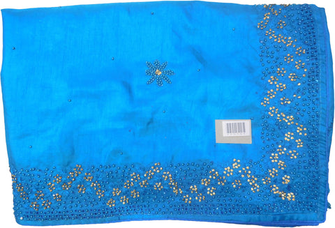 SMSAREE Blue Designer Wedding Partywear Silk Pearl Stone & Thread Hand Embroidery Work Bridal Saree Sari With Blouse Piece F516