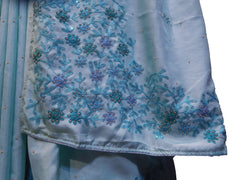 SMSAREE Blue Designer Wedding Partywear Silk Beads Sequence & Thread Hand Embroidery Work Bridal Saree Sari With Blouse Piece F520