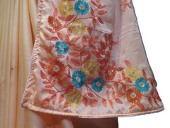 SMSAREE Peach Designer Wedding Partywear Silk Thread Pearl & Sequence Hand Embroidery Work Bridal Saree Sari With Blouse Piece F523