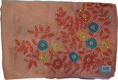 SMSAREE Peach Designer Wedding Partywear Silk Thread Pearl & Sequence Hand Embroidery Work Bridal Saree Sari With Blouse Piece F523