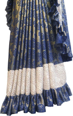 SMSAREE Blue Designer Wedding Partywear Georgette Frill Pattern Bridal Saree Sari With Blouse Piece F528