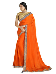 Orange Chiffon Jacquard Border Full Saree Sari