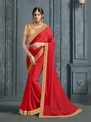 Red Chiffon Jacquard Border Full Saree Sari